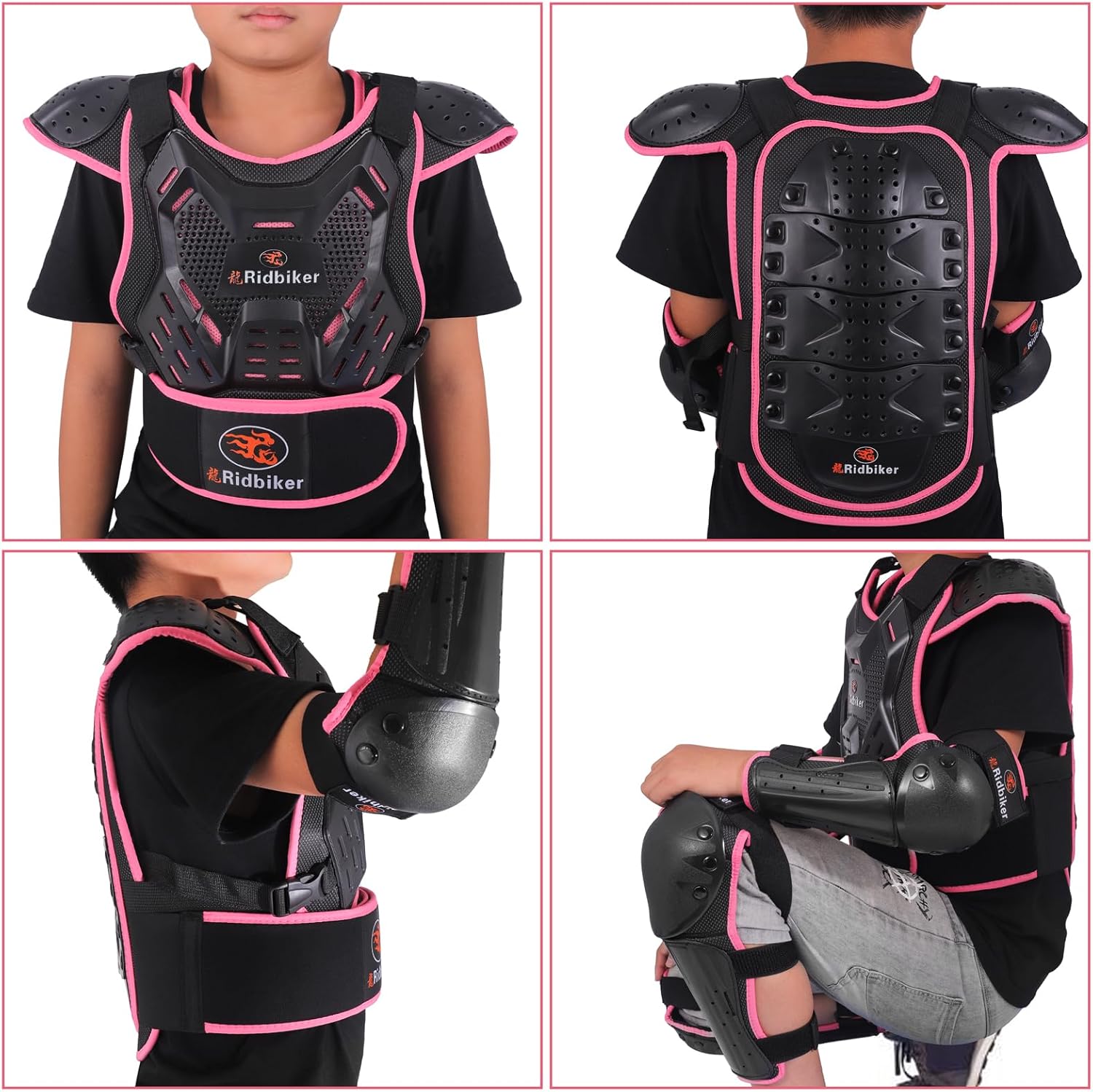 RIDBIKER Armadura de motocicleta para niños, protector de pecho para niños, equipo de protección de motocicleta, chaleco de armadura corporal,