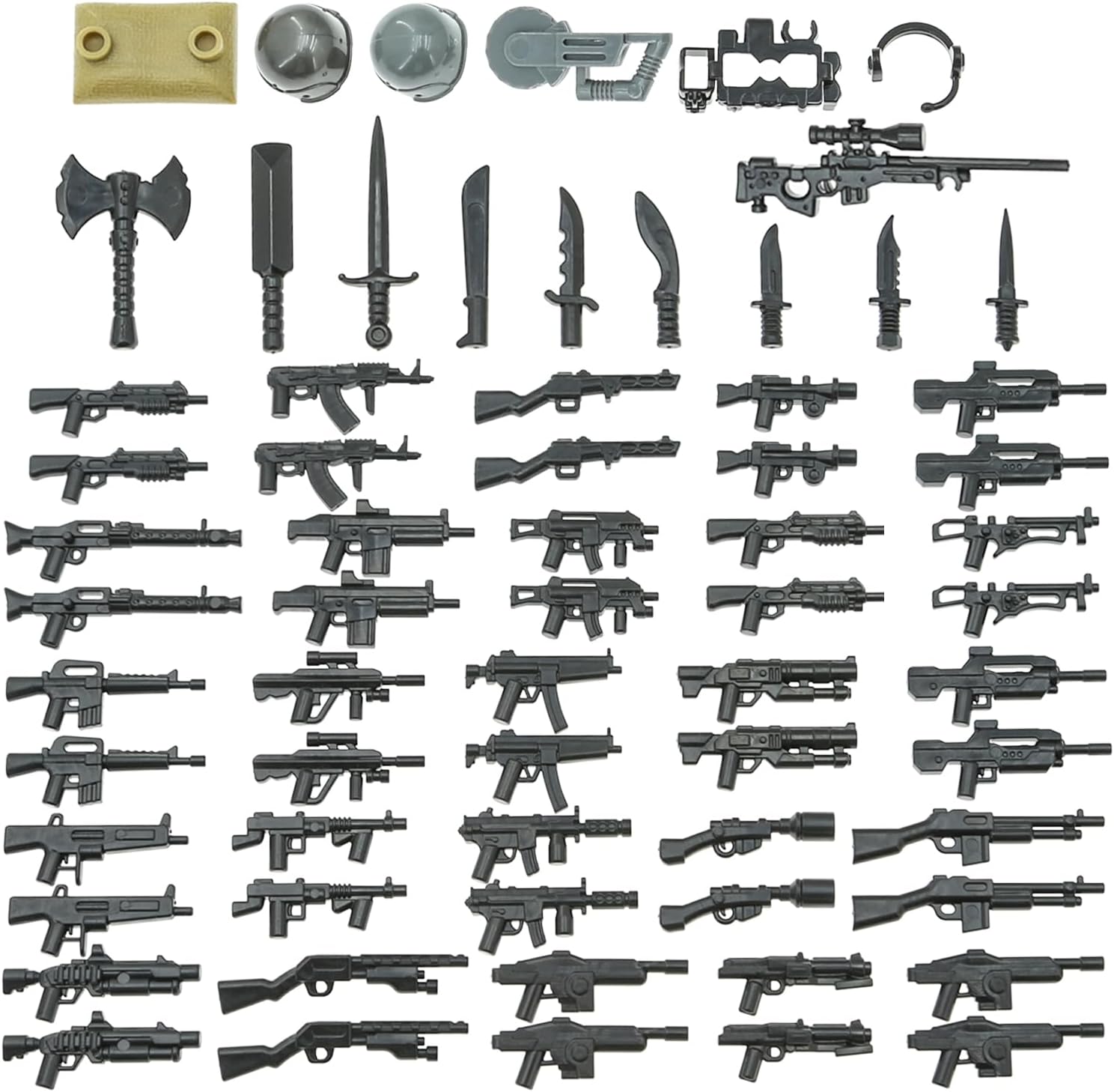 Paquetes de armas para minifiguras de bloques de construcción, equipo del ejército aleatorio para ladrillos-soldado juguete de bases militares WW2