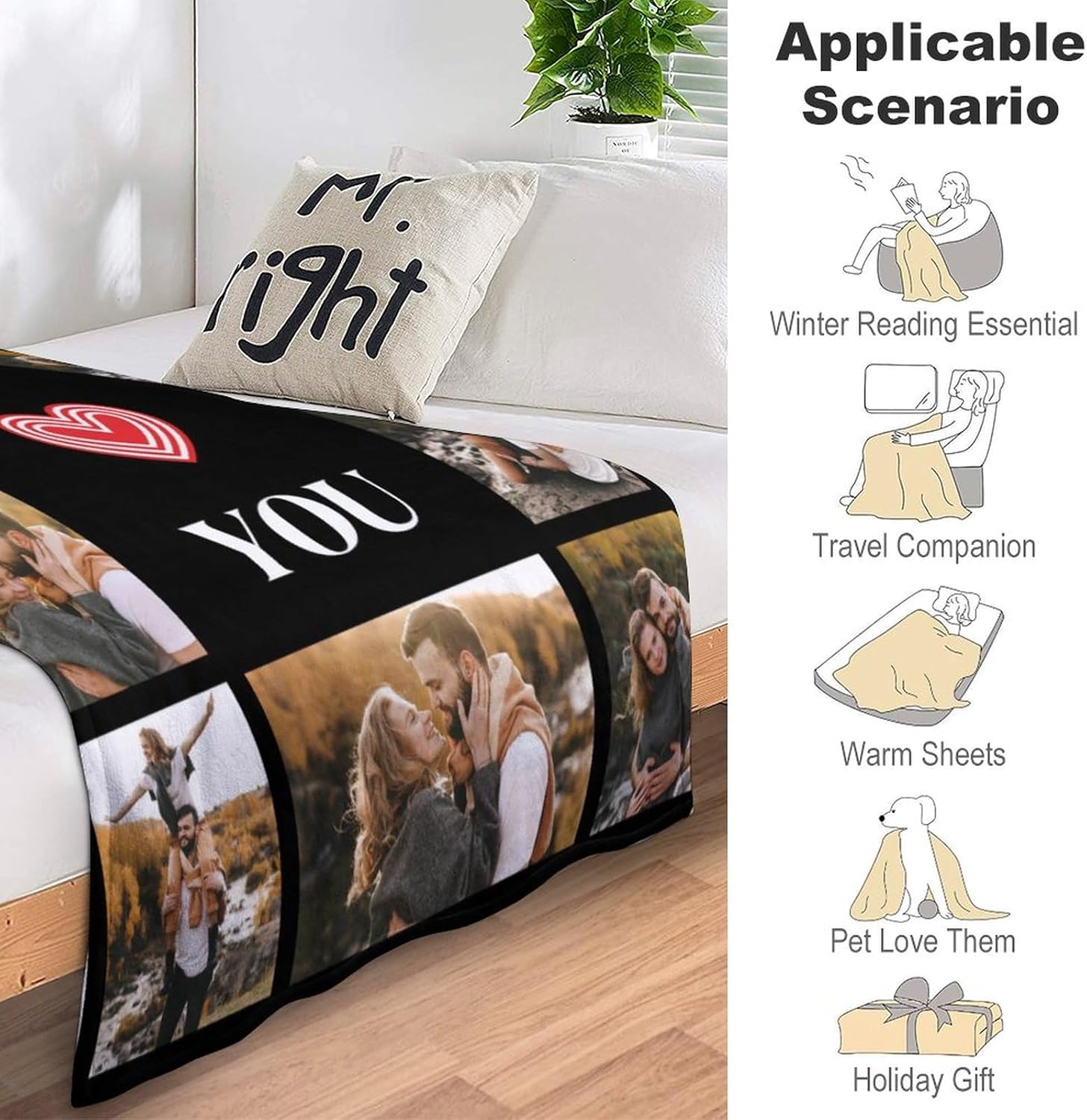 Regalos para parejas, manta de fotos personalizada para novia, novio, marido, esposa, mantas personalizadas con imágenes para Navidad, aniversario,