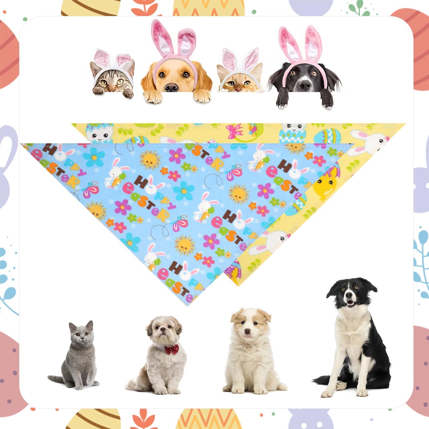 2 pañuelos de Pascua para perro, bufanda colorida de Pascua para perro, cómoda y bonita, conejo, elementos de conejo, bandana para mascotas,