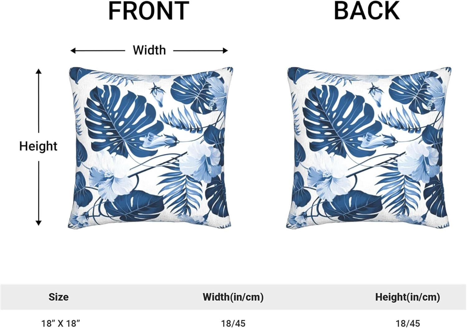 Juego de 2 fundas de almohada de hojas azules de palmera de 18 x 18 pulgadas, juego de 2 fundas de almohada florales hawaianas, arte abstracto,