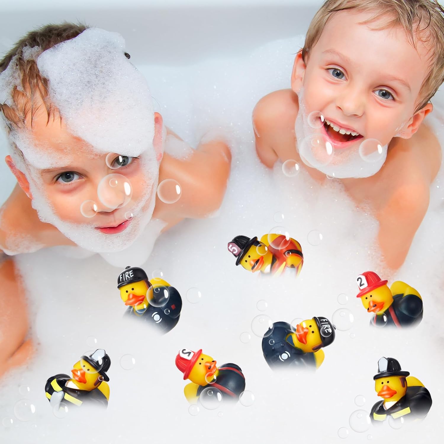 Deekin Mini bombero de goma de pato, bombero, héroe, patos de goma, bombero, héroe, juguete de baño para temática de bombero, fiesta de cumpleaños,