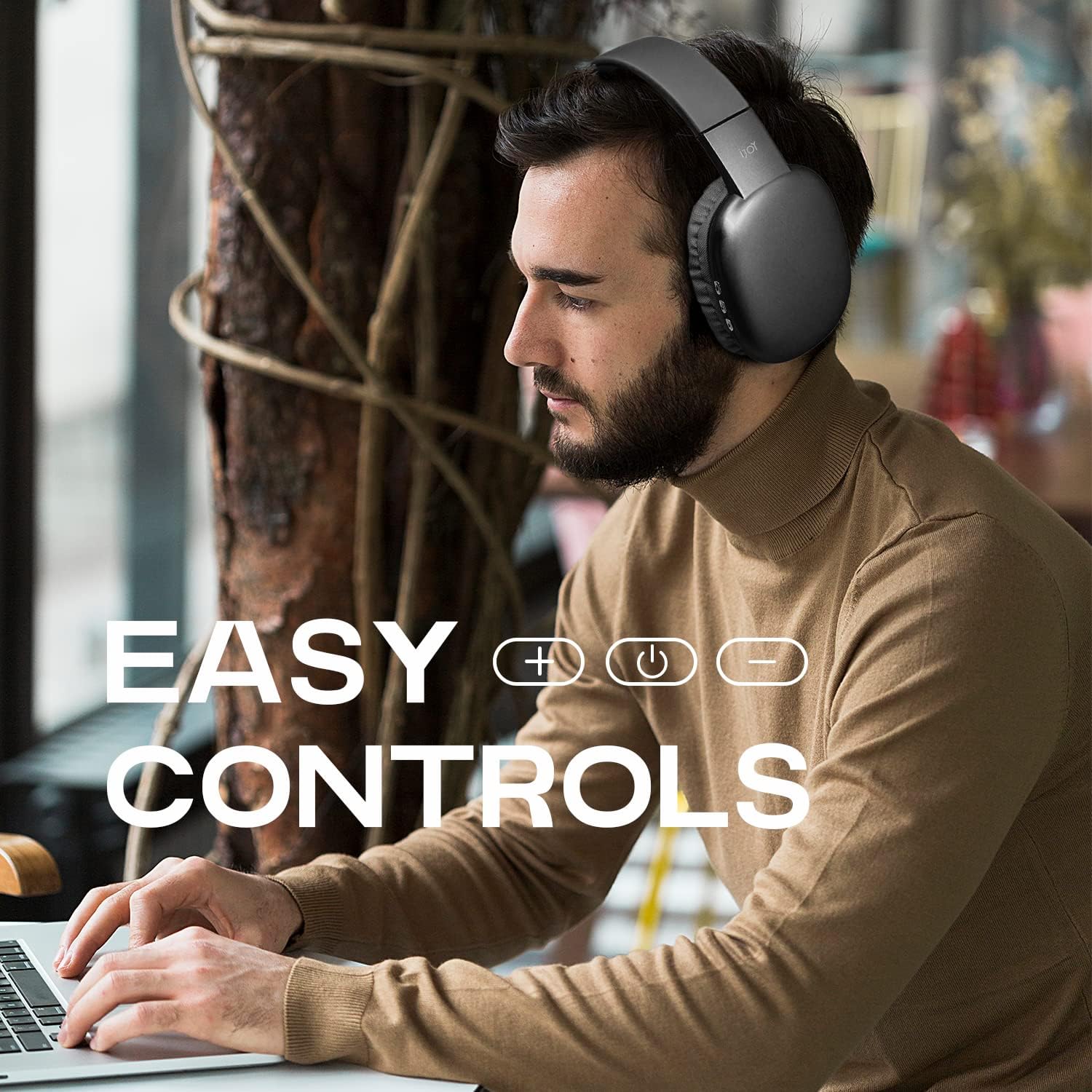 iJoy – Auriculares ultra inalámbricos con micrófono, auriculares Bluetooth inalámbricos recargables sobre la oreja con 10 horas de reproducción,