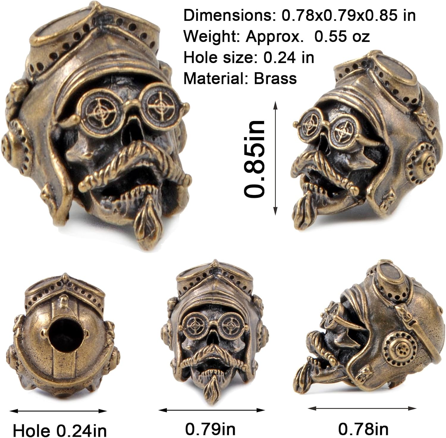 FLAMEDUKE Cuentas de cordón para cuchillo, cuentas de paracaídas, 550 cuentas de paracaídas, cuentas de calavera, dije de cobre fundido a mano, para
