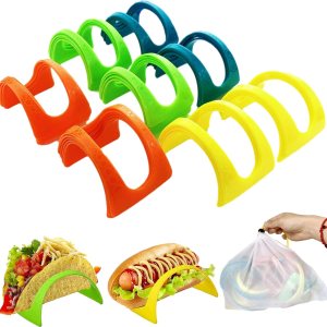 AOUXSEEM Paquete de 32 soportes para tacos con bolsa de almacenamiento, plástico no tóxico, sin BPA, colorido fondo plano, bandeja para tacos, AOUXSEEM Paquete de 32 soportes para tacos con bolsa de almacenamiento, plástico no tóxico, sin BPA, colorido fondo plano, bandeja para tacos,