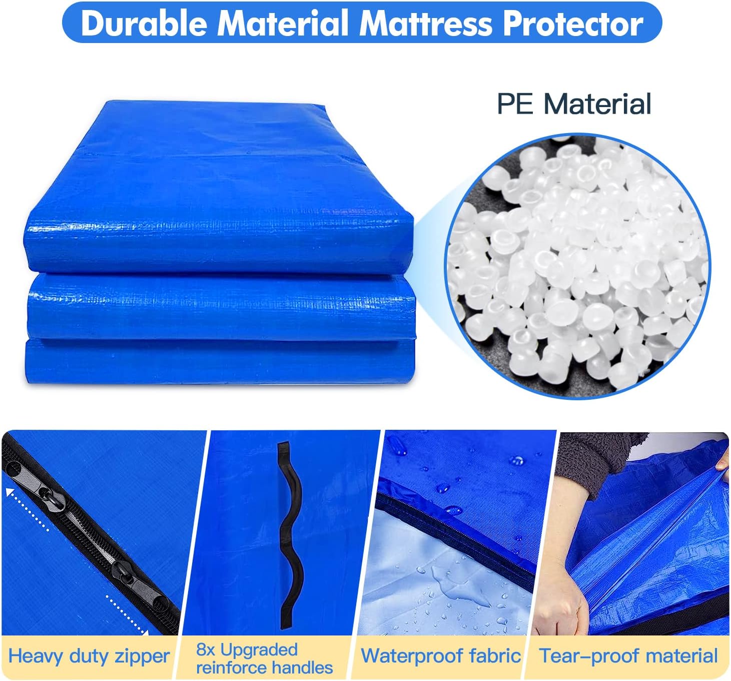 Bolsas de colchón para mudanza, funda de colchón para mudanza, con lona resistente con 8 asas, protector de colchón para mudanza, suministros de
