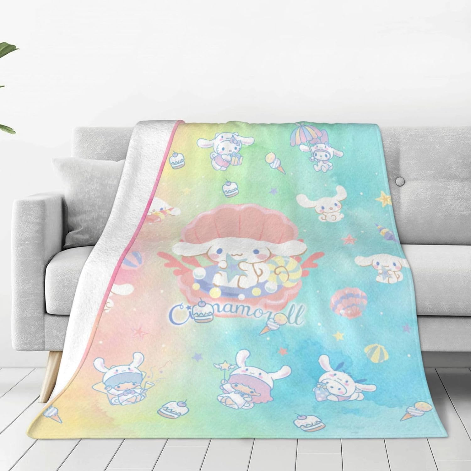 Manta de franela de teñido anudado, manta de felpa de 80 x 60 pulgadas, ultra suave, cómoda, con diseño de perro de dibujos animados para interiores