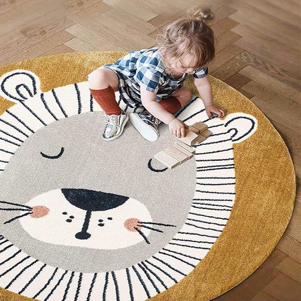 Alfombra de león para niños, alfombra redonda para bebé, decoración de habitación de niños, lavable, antideslizante, con temática de dibujos