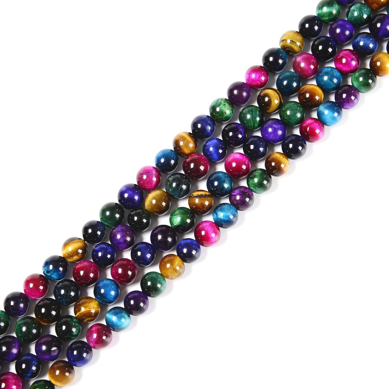 JM Design Cuentas redondas lisas de ojo de tigre multicolor, tamaño 0.315 in, 15,5 ” hebra para la fabricación de joyas
