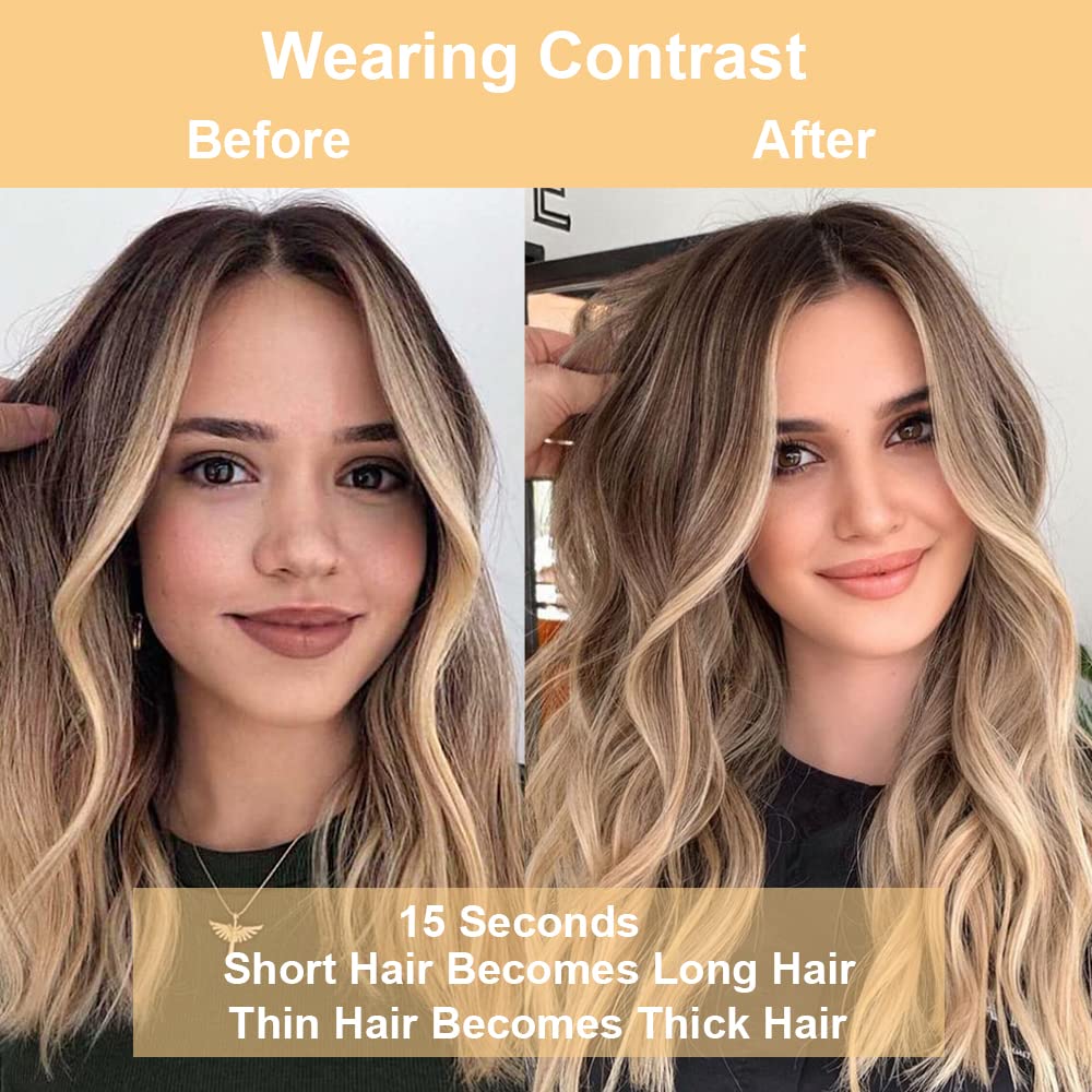 4 extensiones de cabello con clip de 20 pulgadas, extensiones de cabello sintético grueso con clip, para mujer (marrón chocolate degradado a rubio