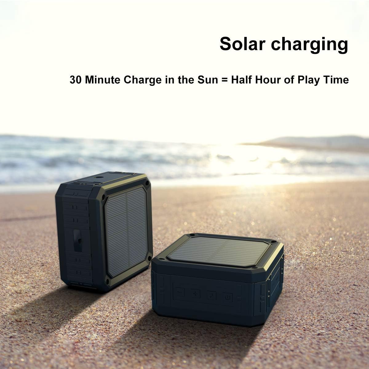 Altavoz solar portátil IPX6 impermeable Bluetooth altavoz 15 horas de tiempo de reproducción, graves estéreo ricos, a prueba de golpes, a prueba de
