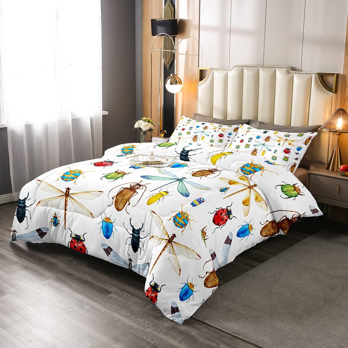 Edredón de plumón de libélula, juego de edredón de insectos de mariquita tamaño individual para niños, niñas y adolescentes, edredón de cama con