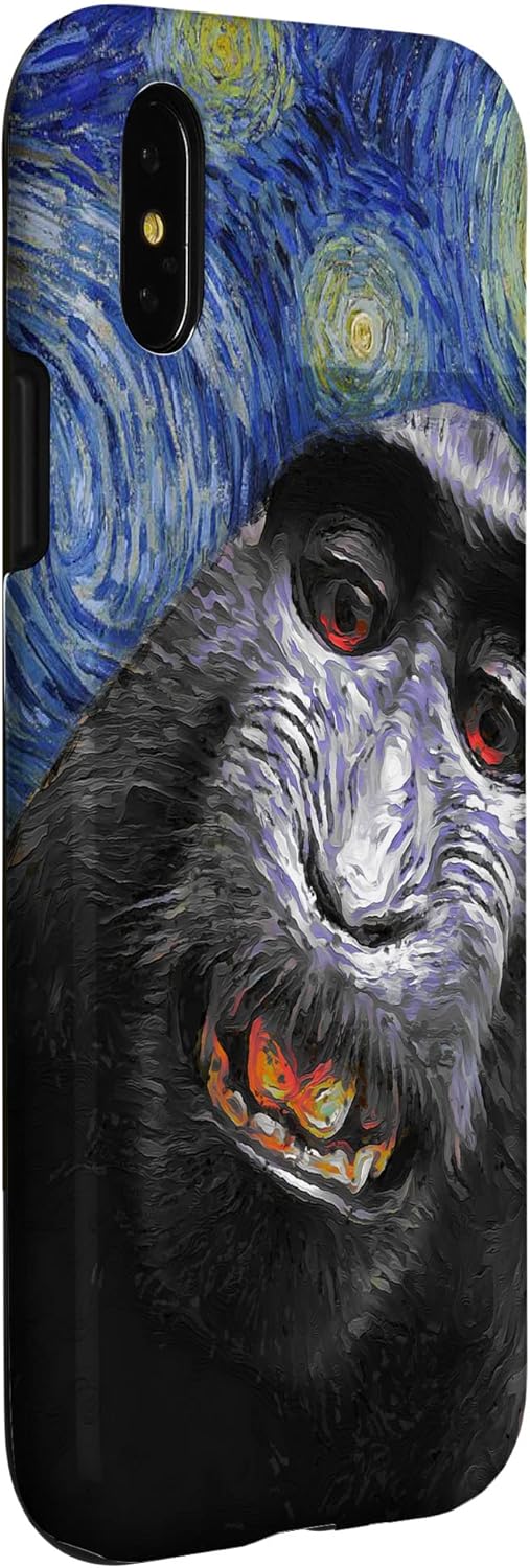 Estuche divertido para iPhone XXS para selfie de mono Van Gogh Noche estrellada
