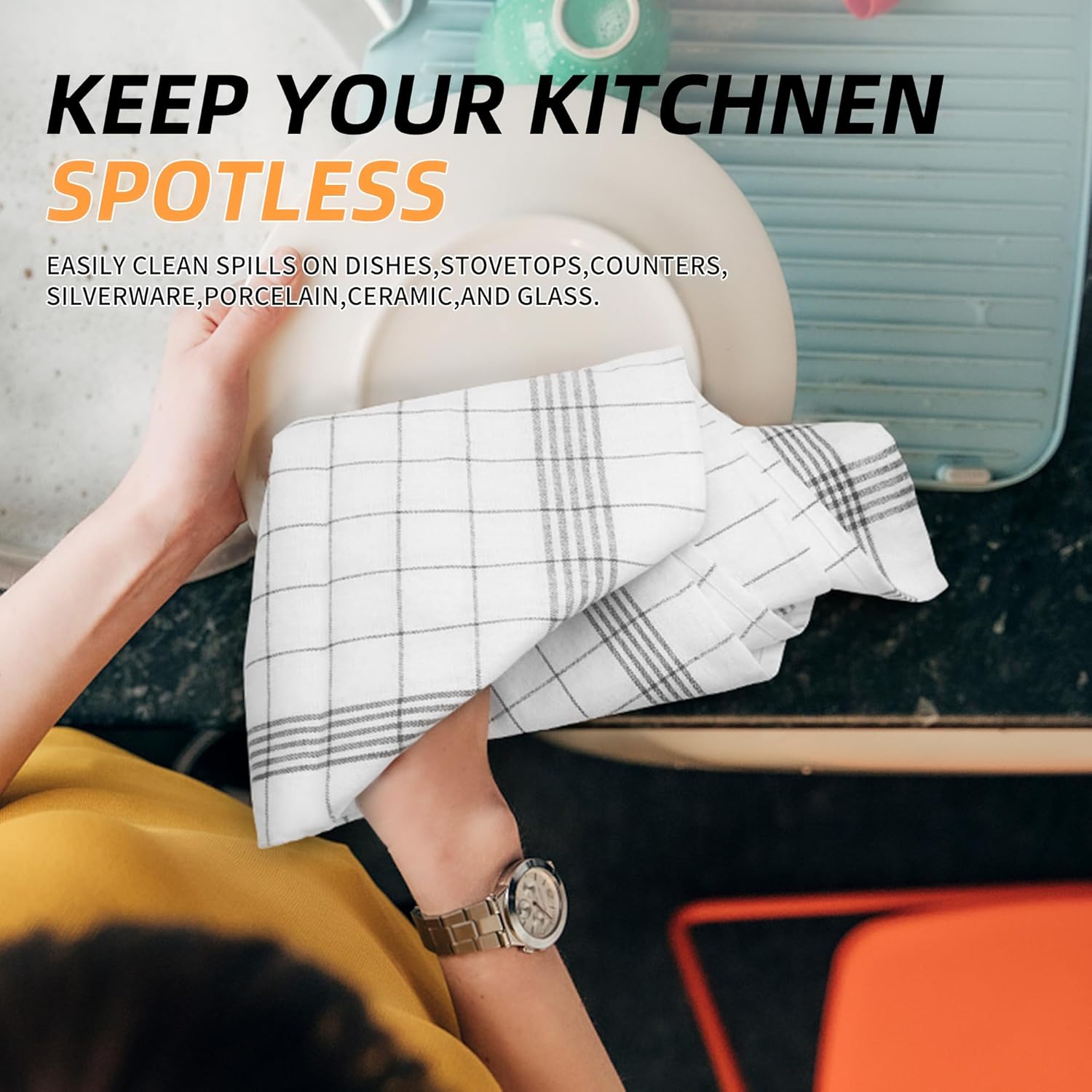 CiCiGo Paquete de 10 toallas de cocina, 100% algodón, juego de paños de cocina y paños de cocina, 17 x 27 pulgadas, toallas de mano reutilizables