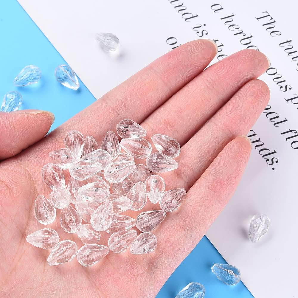 Beadthoven – 1338 cuentas de acrílico facetadas con forma de lágrima transparente, cuentas colgantes de cristal con forma de gota de agua, cuentas