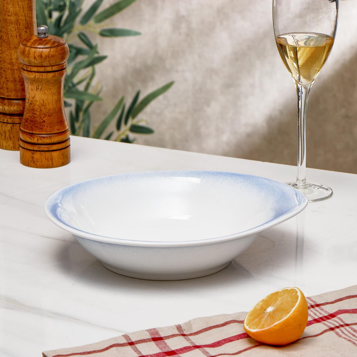ONEMORE Tazones de sopa aptos para horno, cuencos de cerámica para pasta, de 20 onzas, juego de 4 cuencos de cereales anchos y poco profundos, aptos