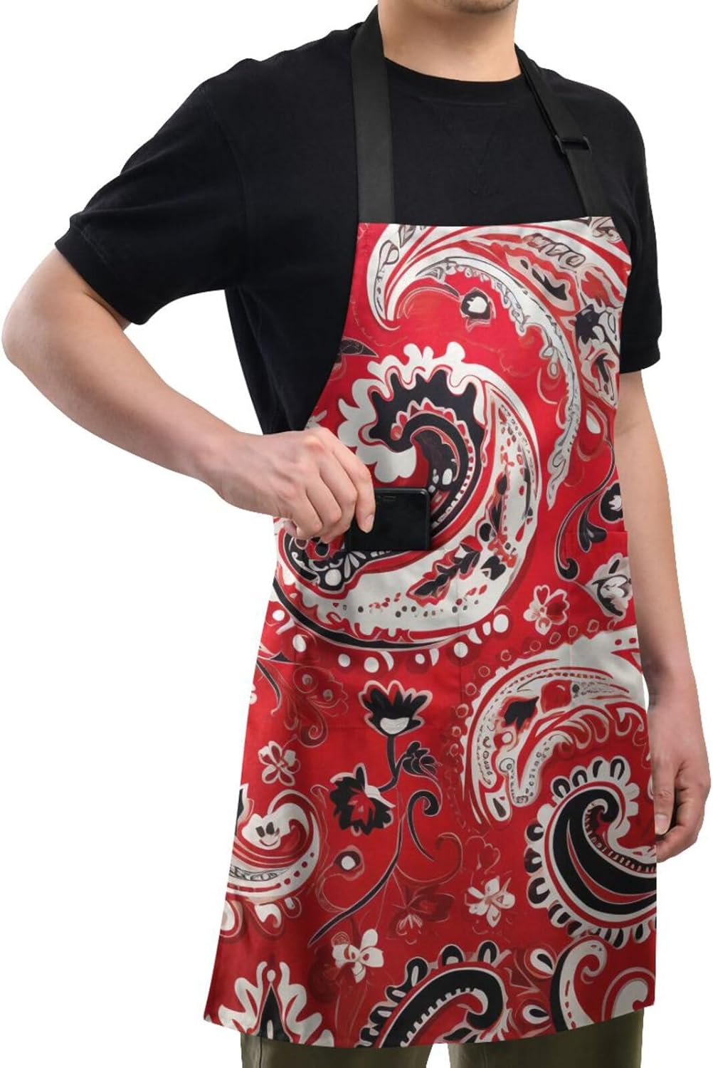 RPLIFE Delantal rojo degradado para hombre con bolsillos, delantales de barbacoa para hombres, delantal impermeable, accesorios de cocina para