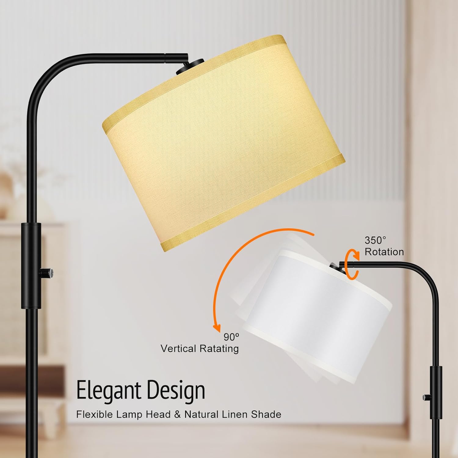 Lámpara de pie regulable, moderna lámpara de pie con bombilla LED (1000 lúmenes, 2700 K), pantalla de lámpara ajustable blanca, interruptor