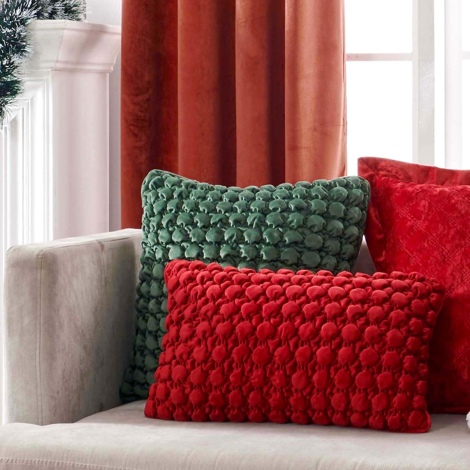 Juego de 2 fundas de almohada navideñas de 18 x 18 pulgadas, fundas de cojín cuadradas de terciopelo con textura de burbujas para sofá, cama,