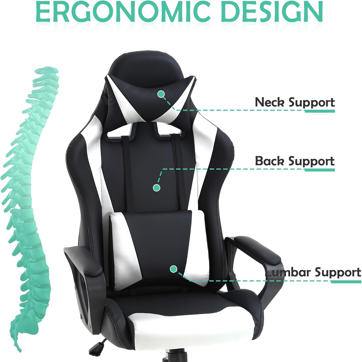 Silla para videojuegos, silla de videojuegos, silla de juegos de computadora barata, silla de juegos de piel sintética, respaldo alto, silla