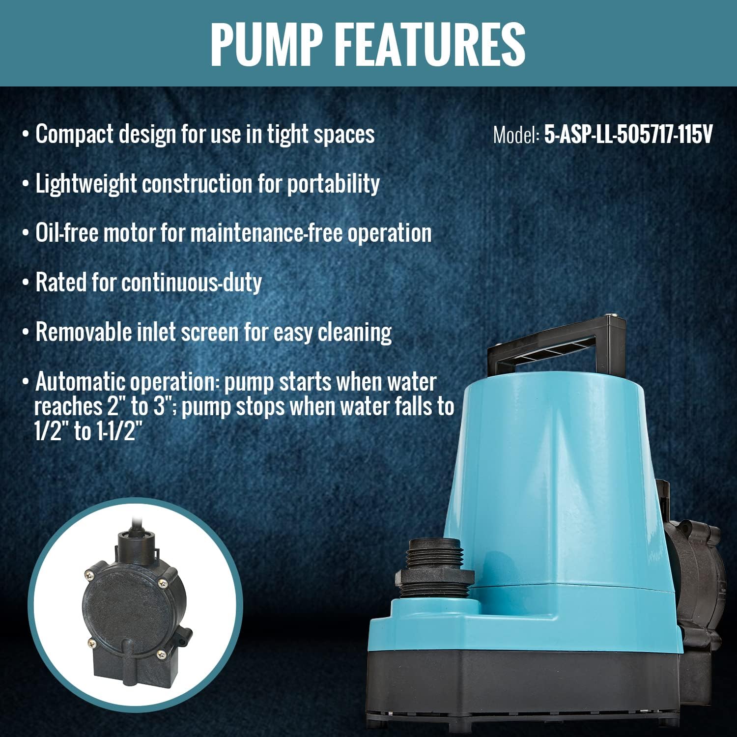 Little Giant 5-ASP-LL 505717 Bomba de aluminio automática de aluminio de 115 voltios, 16 HP, 1500 GPH con interruptor de diafragma trasero a