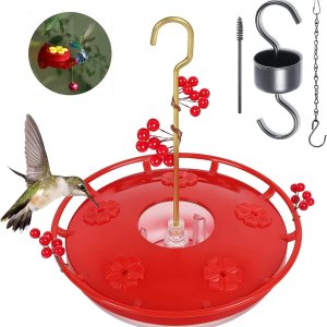 Comedero para colibríes a prueba de abejas con protector de foso de hormigas, comedero rojo para colibríes para colgar al aire libre, sin fugas, Comedero para colibríes a prueba de abejas con protector de foso de hormigas, comedero rojo para colibríes para colgar al aire libre, sin fugas,