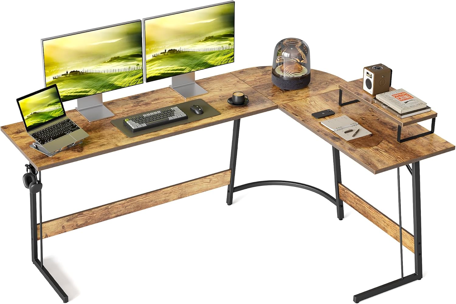 CubiCubi Escritorio para juegos en forma de L, escritorio de oficina para computadora, escritorio de esquina de 67 pulgadas con soporte grande para