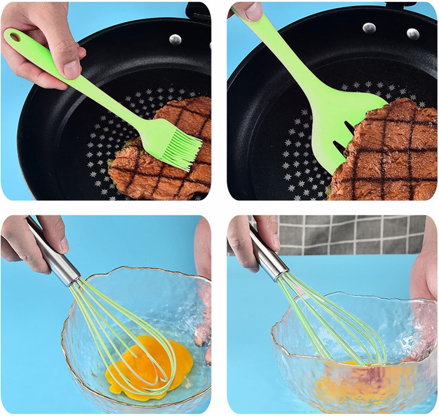 Juego de utensilios de cocina de silicona, 5 piezas, juego de utensilios de cocina de silicona, seguro y fácil de lavar, adecuado para cocina (verde)
