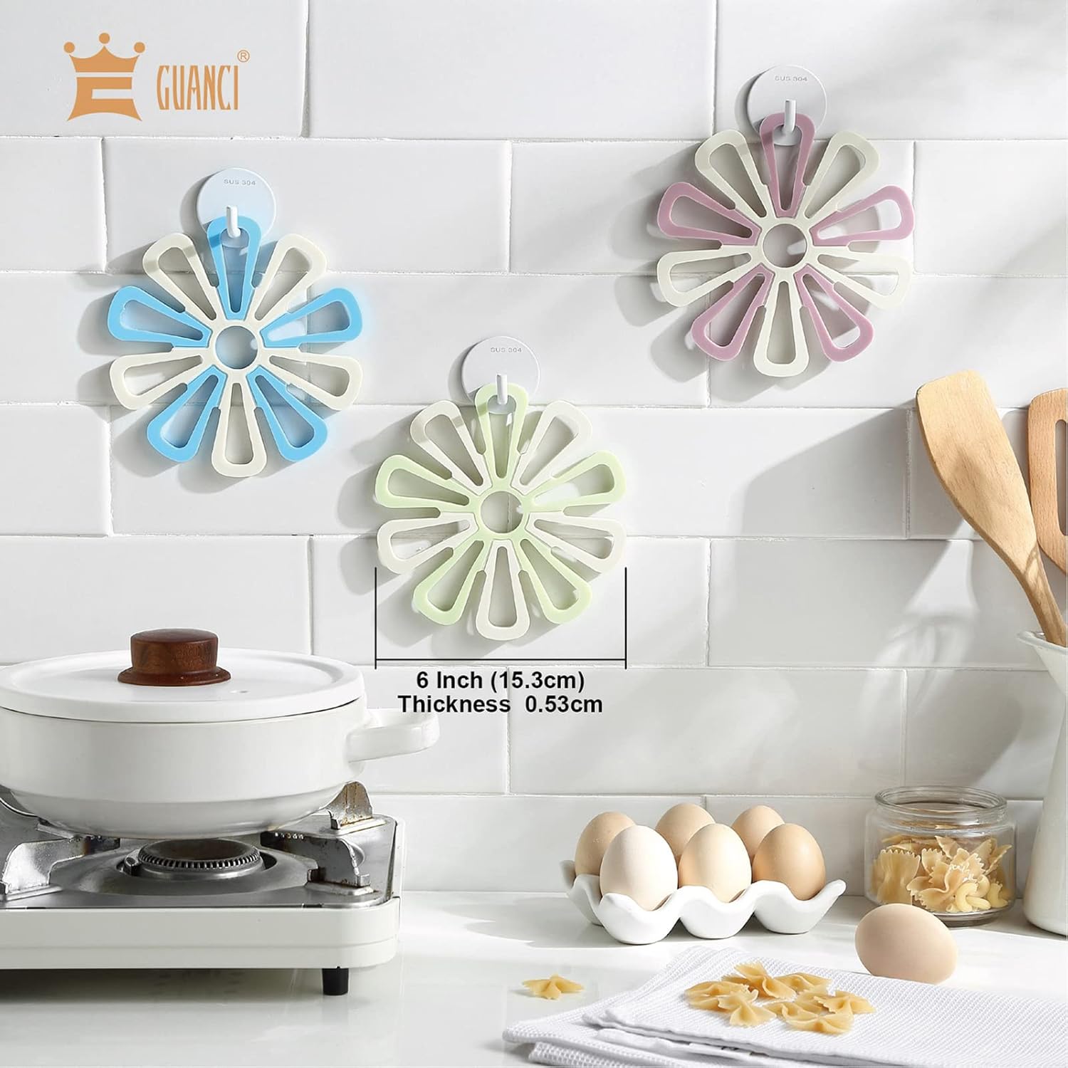 Silicone Trivet Mat Set of 3, GUANCI Hot Pot Holder Hot Pads for Table & Countertop Set Non-Slip & Heat Resistant Modern Kitchen Hot Pads for Pots &