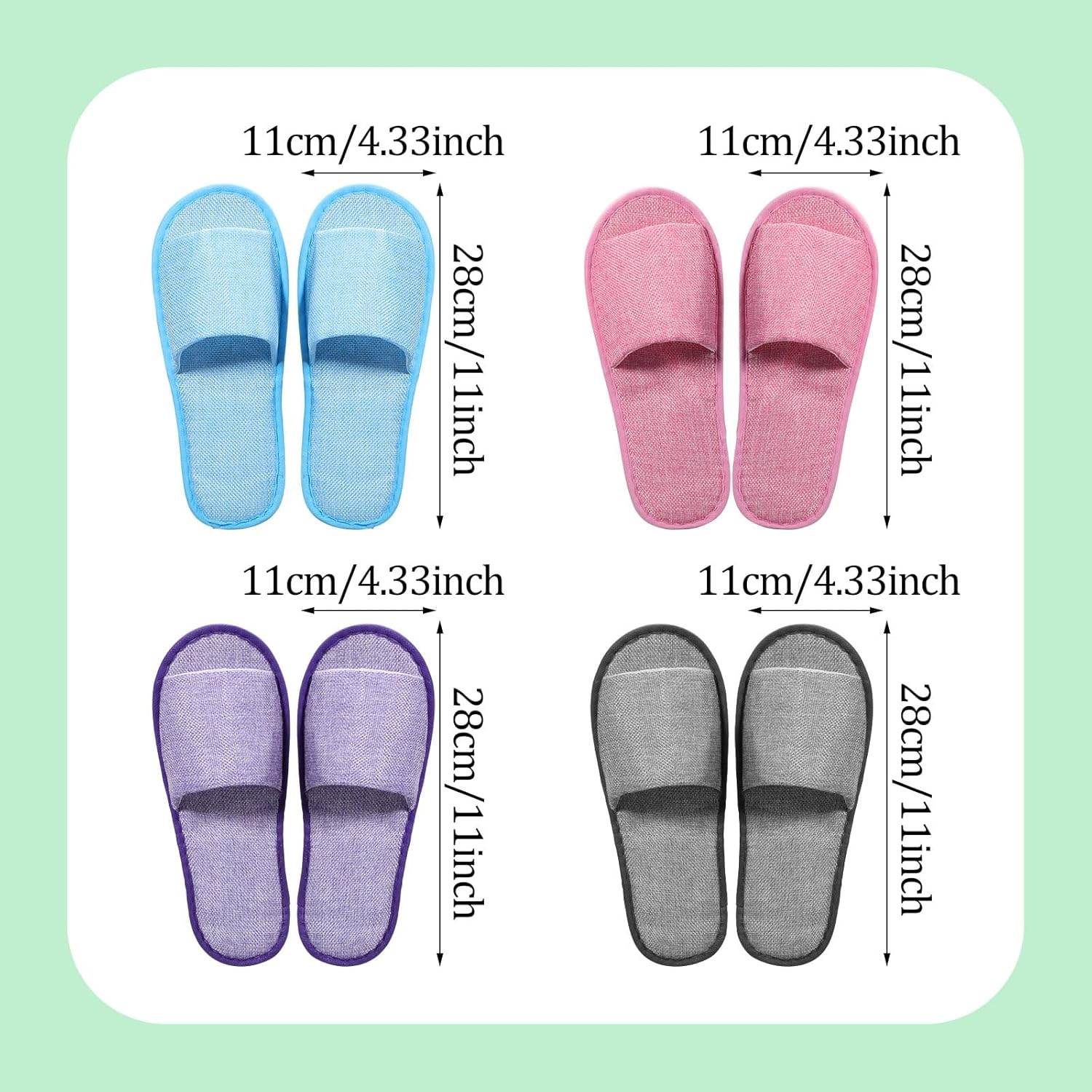24 pares de pantuflas desechables a granel, antideslizantes, con punta abierta, de algodón, lino, transpirables, para spa, multicolor, para