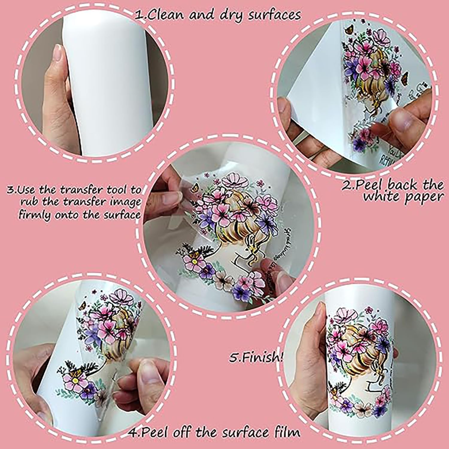 Adhesivos de transferencia UV DTF para tazas de vidrio, 15 hojas impermeables de película transparente frotar en transferencias calcomanías para
