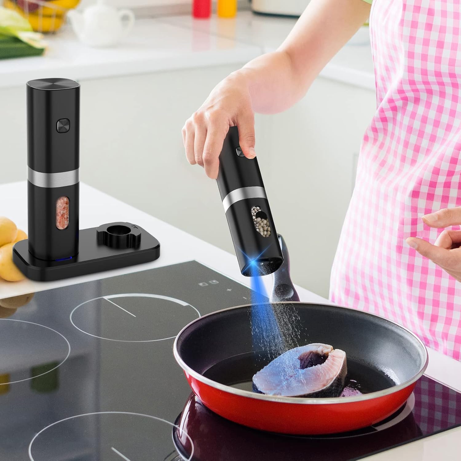 Syaws Molinillo de pimienta, juego de molinillo eléctrico de sal y pimienta, molinillo de pimienta recargable, no necesita batería, molinillo de sal