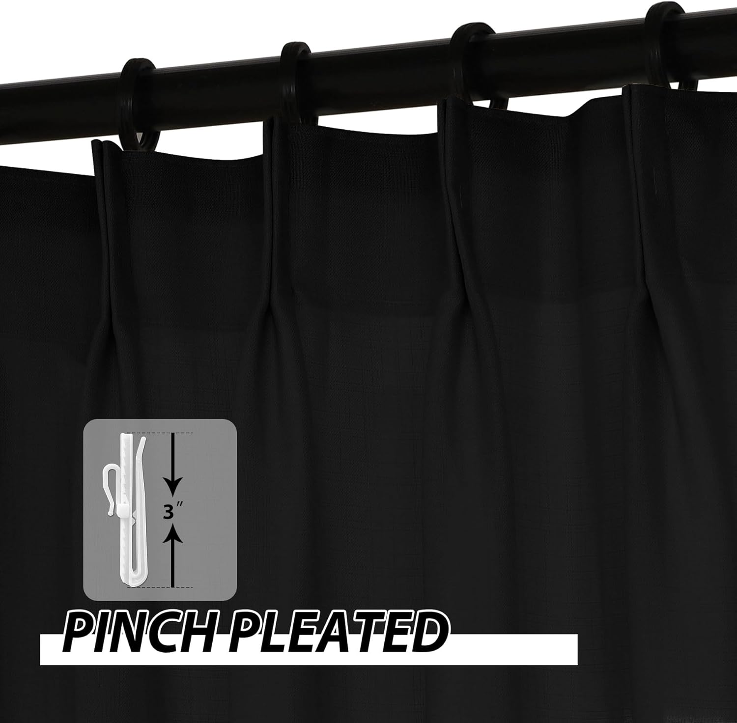 Macochico Cortinas plisadas de lino para oscurecer la habitación, paneles plisados filtrantes de luz para sala de estar y dormitorio (negro, 72