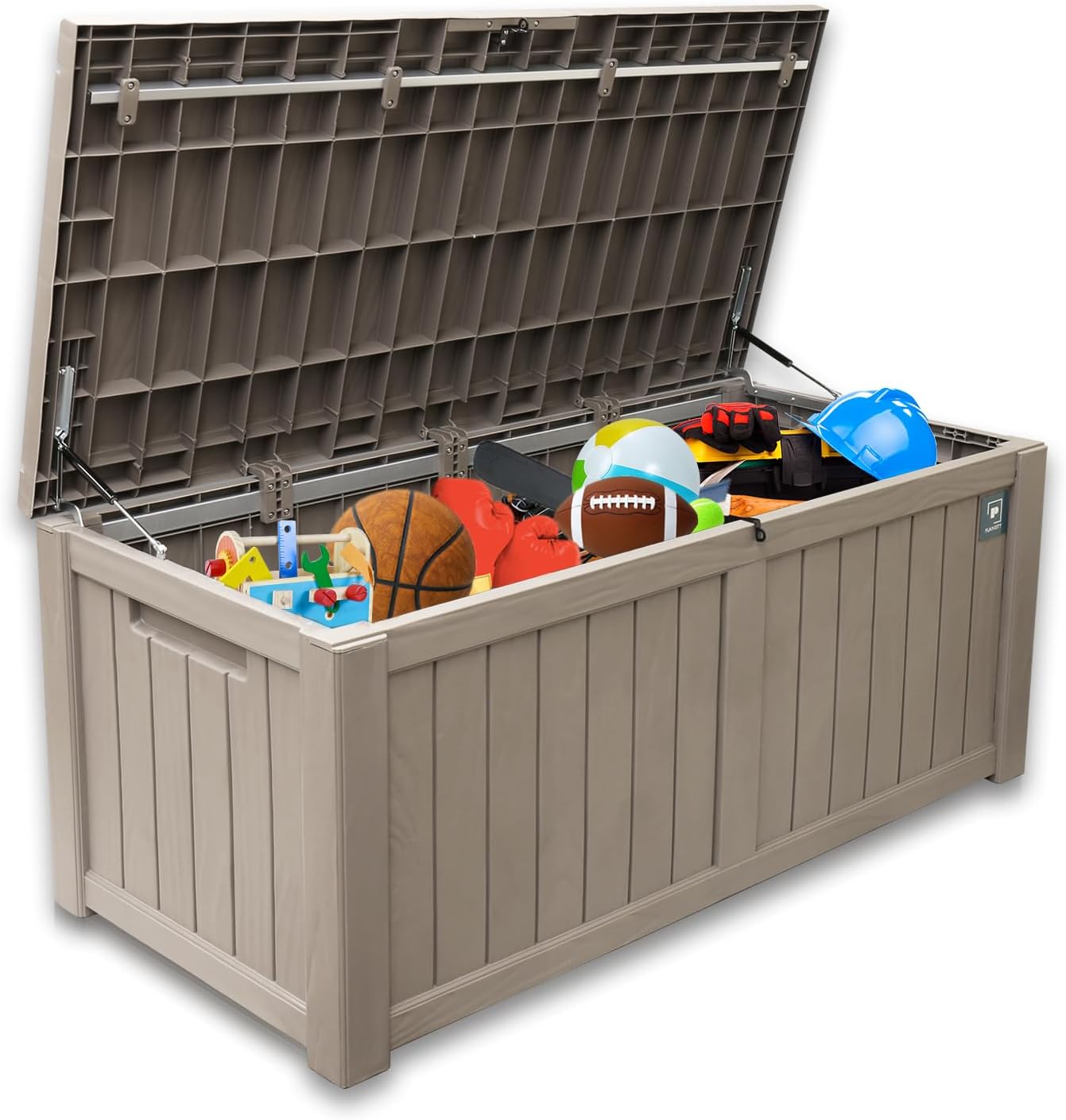Caja grande de 120 galones, caja de almacenamiento de resina para exteriores, contenedor impermeable con cerradura para cojín de patio, muebles de