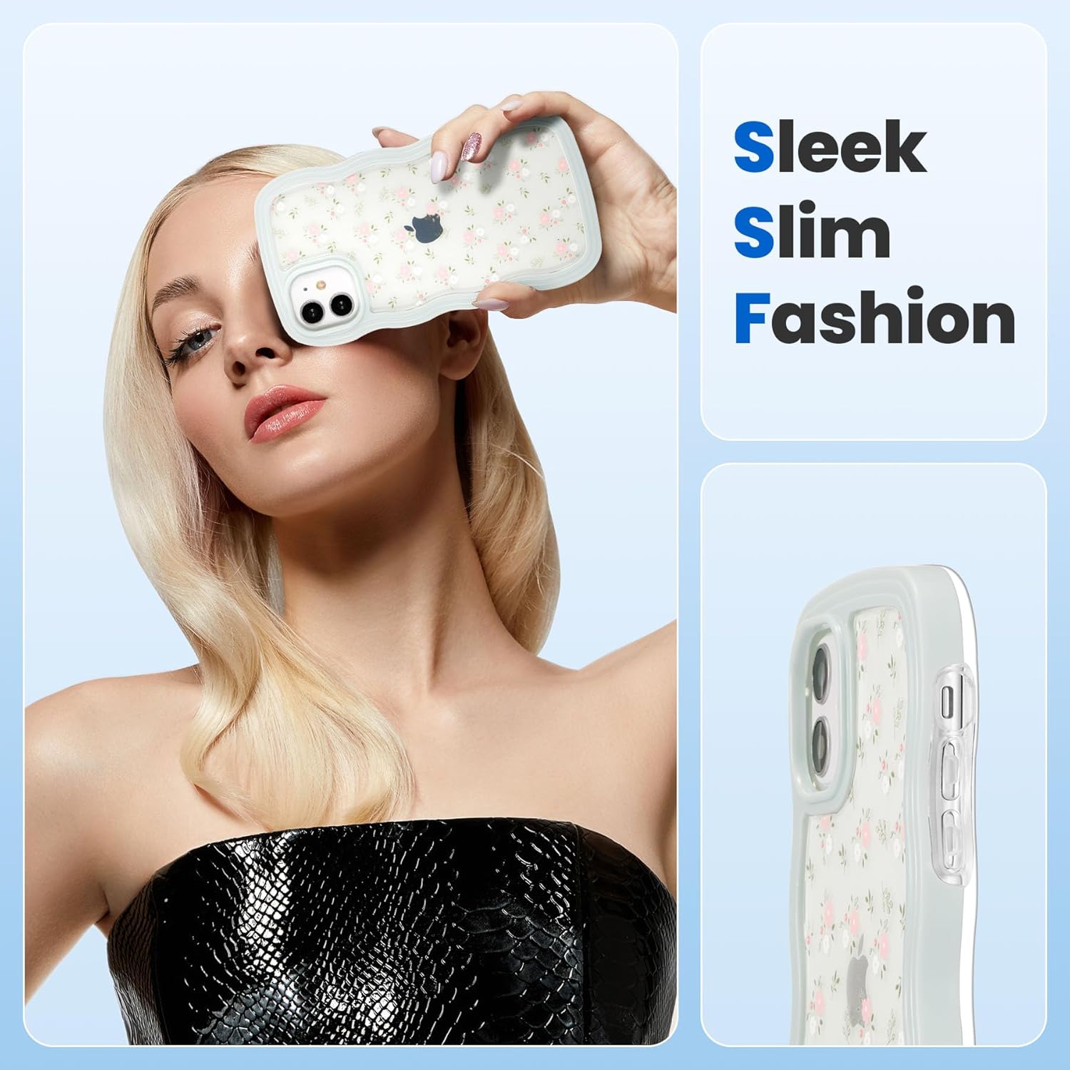 ZCDAYE Funda floral compatible con iPhone 11, patrón de flores estéticas y bonita funda rizada con forma ondulada para mujeres y niñas, funda de TPU