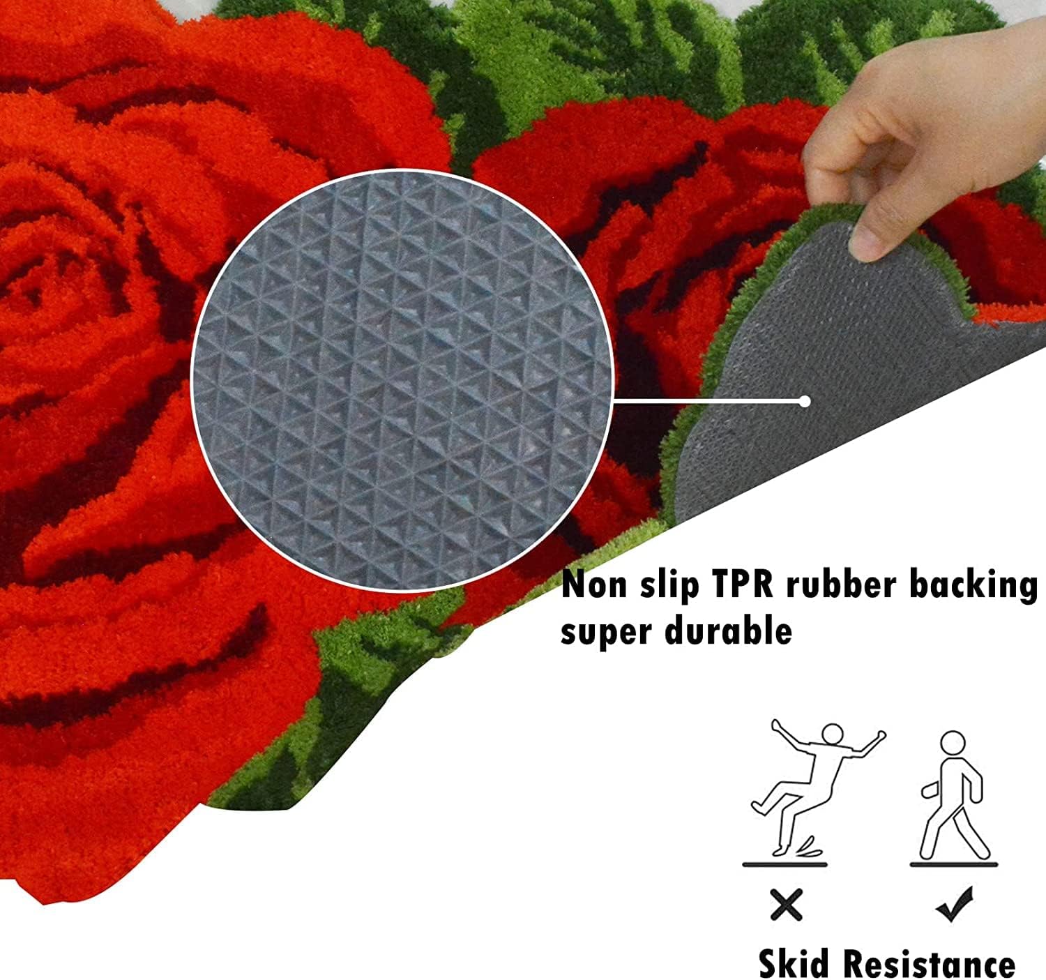 USTIDE Alfombra de baño rosa de 2 x 3, alfombra de baño roja con forma de flor, alfombra de felpa absorbente de agua para cocina, tocador, bañera,