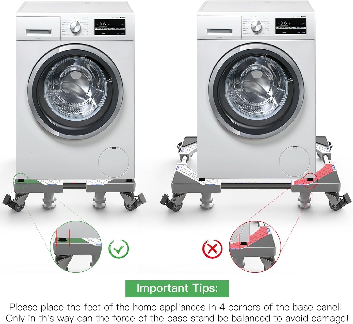 YOKEPO Base móvil para nevera mejorada con 4 ruedas de bloqueo y 4 pies fuertes de 16.5 a 25.6 pies ajustable para muebles para lavadora, secadora,