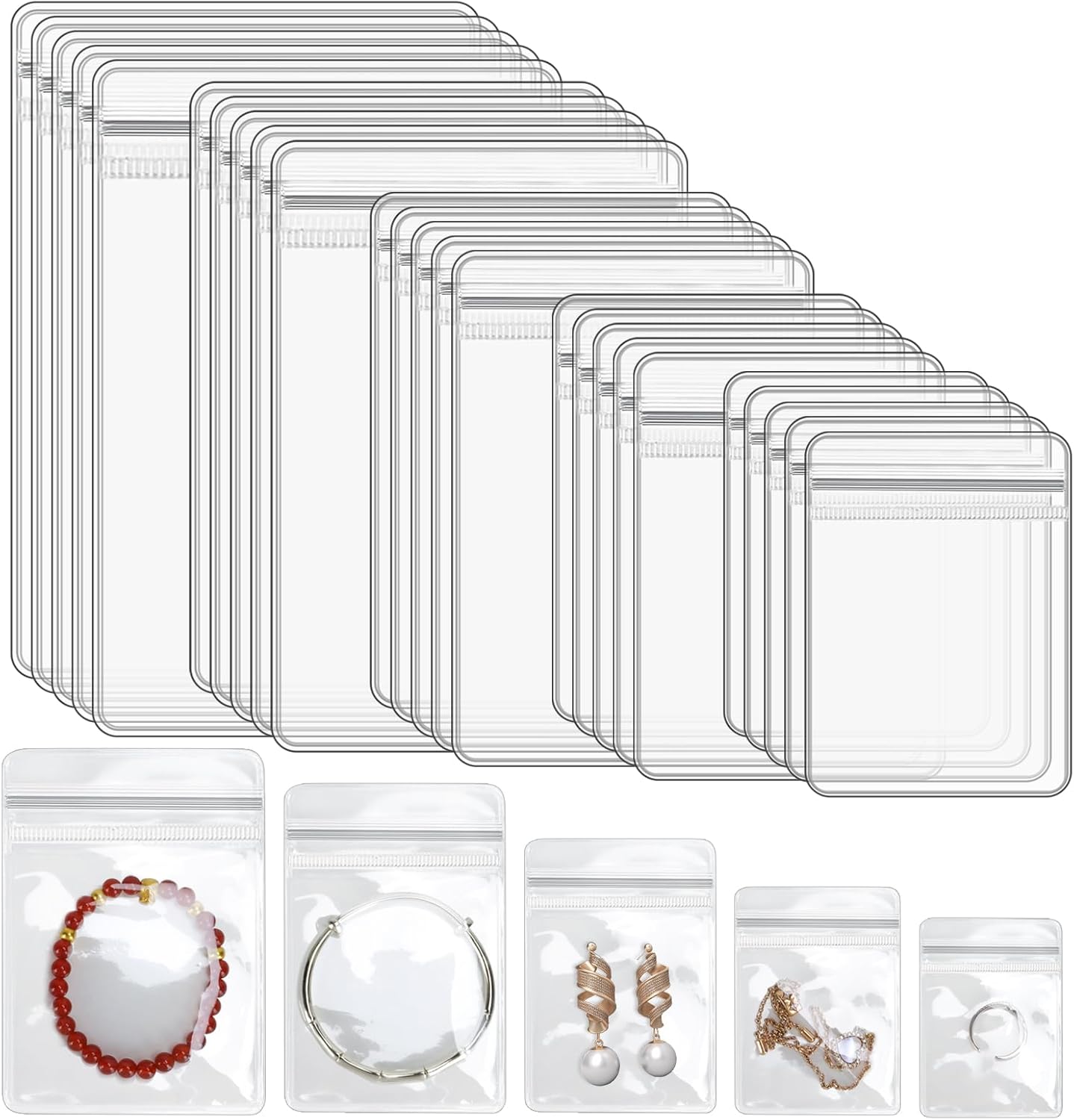 200 bolsas transparentes autosellables para joyas, bolsas de almacenamiento de joyas de PVC, bolsas organizadoras de joyas para aretes y collares (5