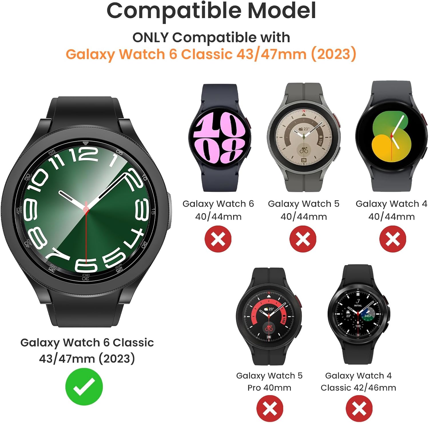 Goton Paquete de 2+2+3 3 en 1 para Samsung Galaxy Watch 6 Classic de 1.772 pulgadas, protector de pantalla y funda, paquete de 3 protectores de
