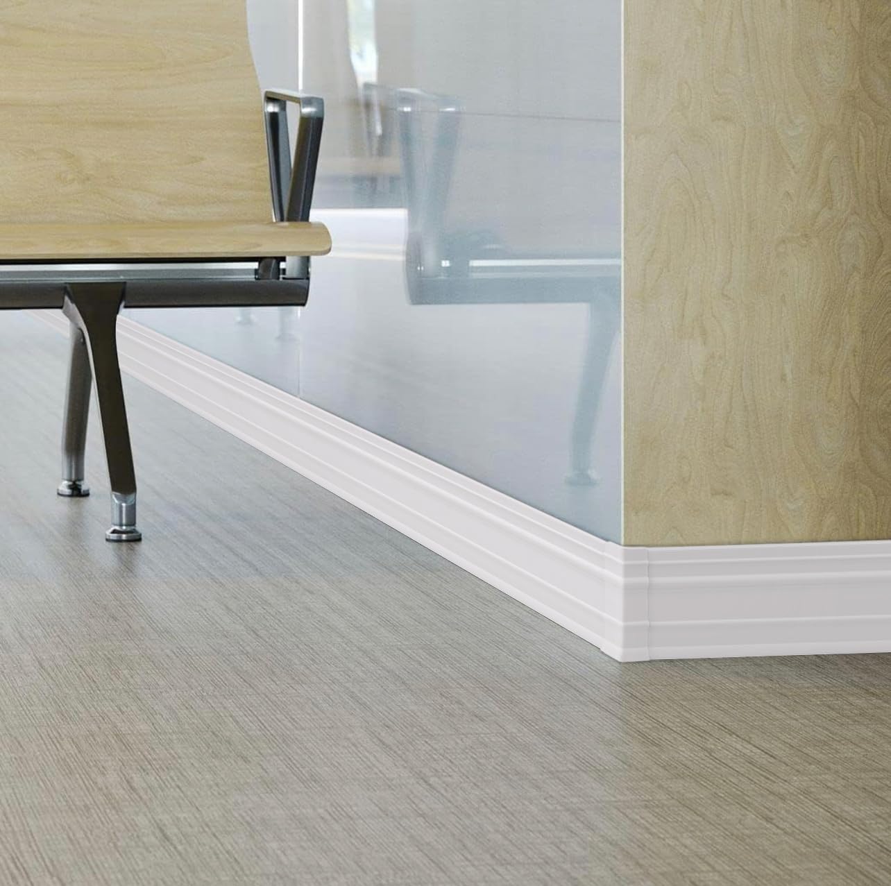 PRO FLEX Decoración de base de pared de vinilo blanco, ribete de 4 pulgadas x 20 pies con parte trasera adhesiva súper fuerte para despegar y pegar,