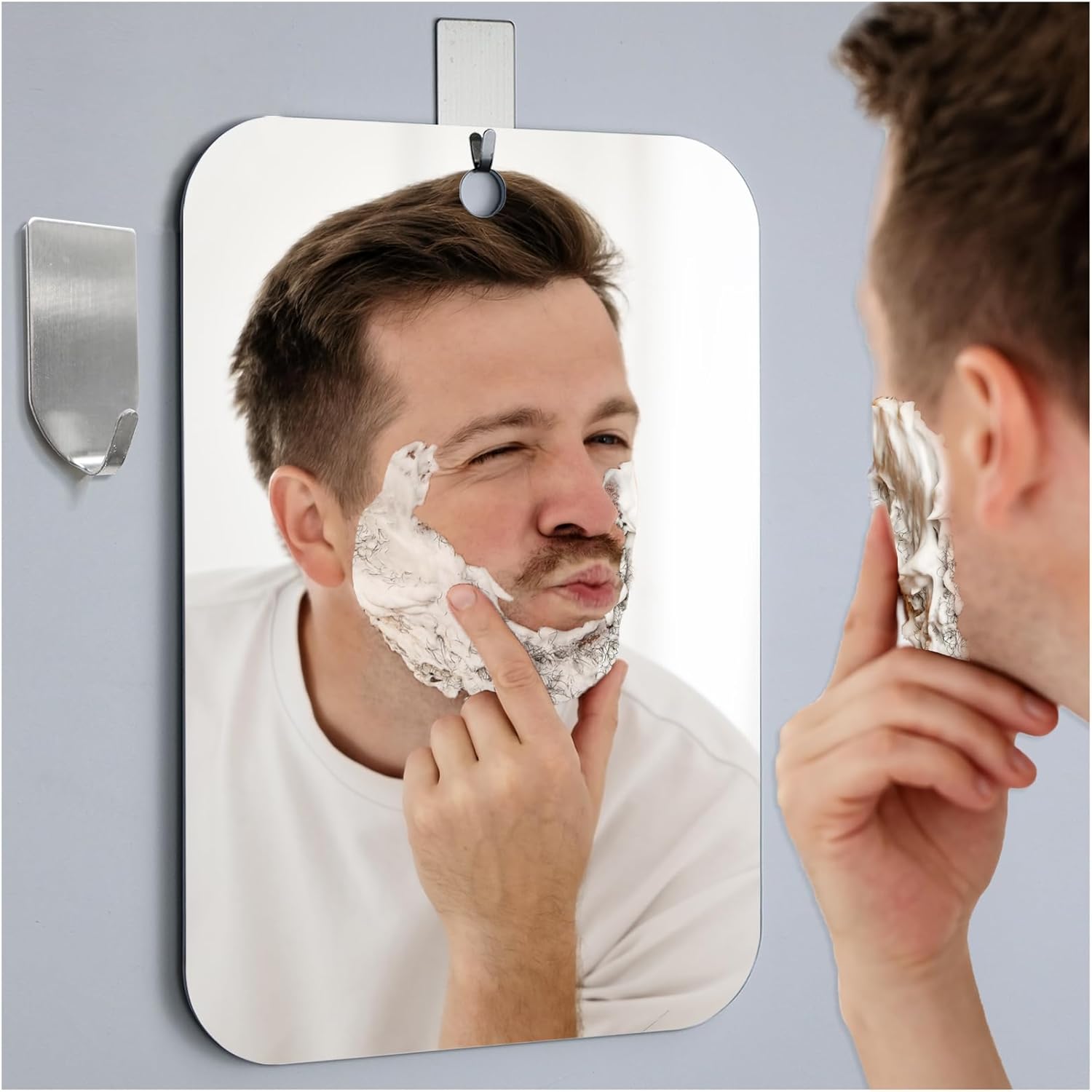 SAFEE MRROR Espejo de ducha sin niebla para afeitar, espejo sin niebla para ducha (grande de 11 x 8 pulgadas), accesorios de ducha antivaho para