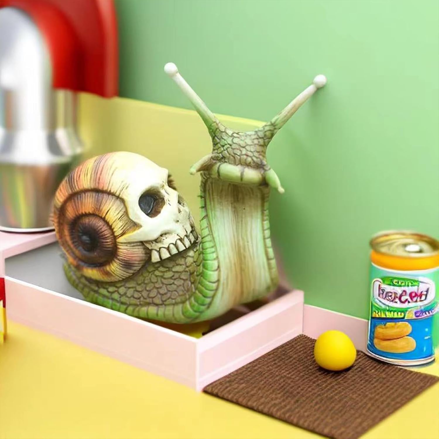 Leatrice Caracol de calavera de Halloween, escultura de calavera, decoración gótica para el hogar, manualidades de resina, decoración al aire libre,