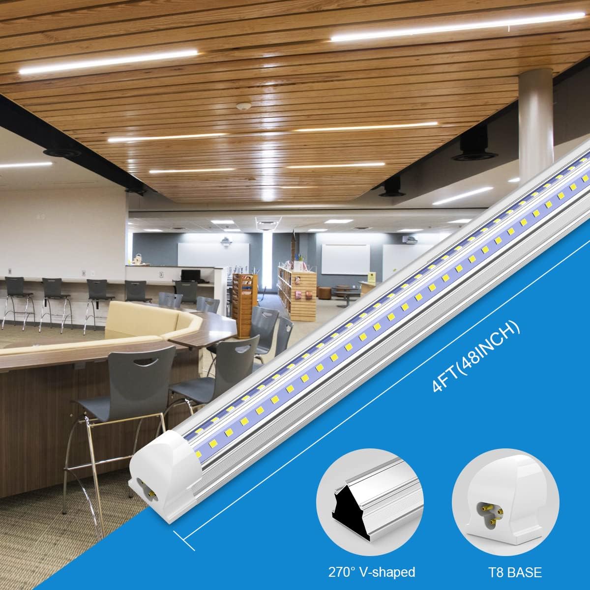 SHOPLED Luz LED de tienda de 4 pies, 36 W, 4680 lúmenes, 6000 K, blanco frío, forma de V, luces LED T8 enlazables de 4 pies, luces LED de taller