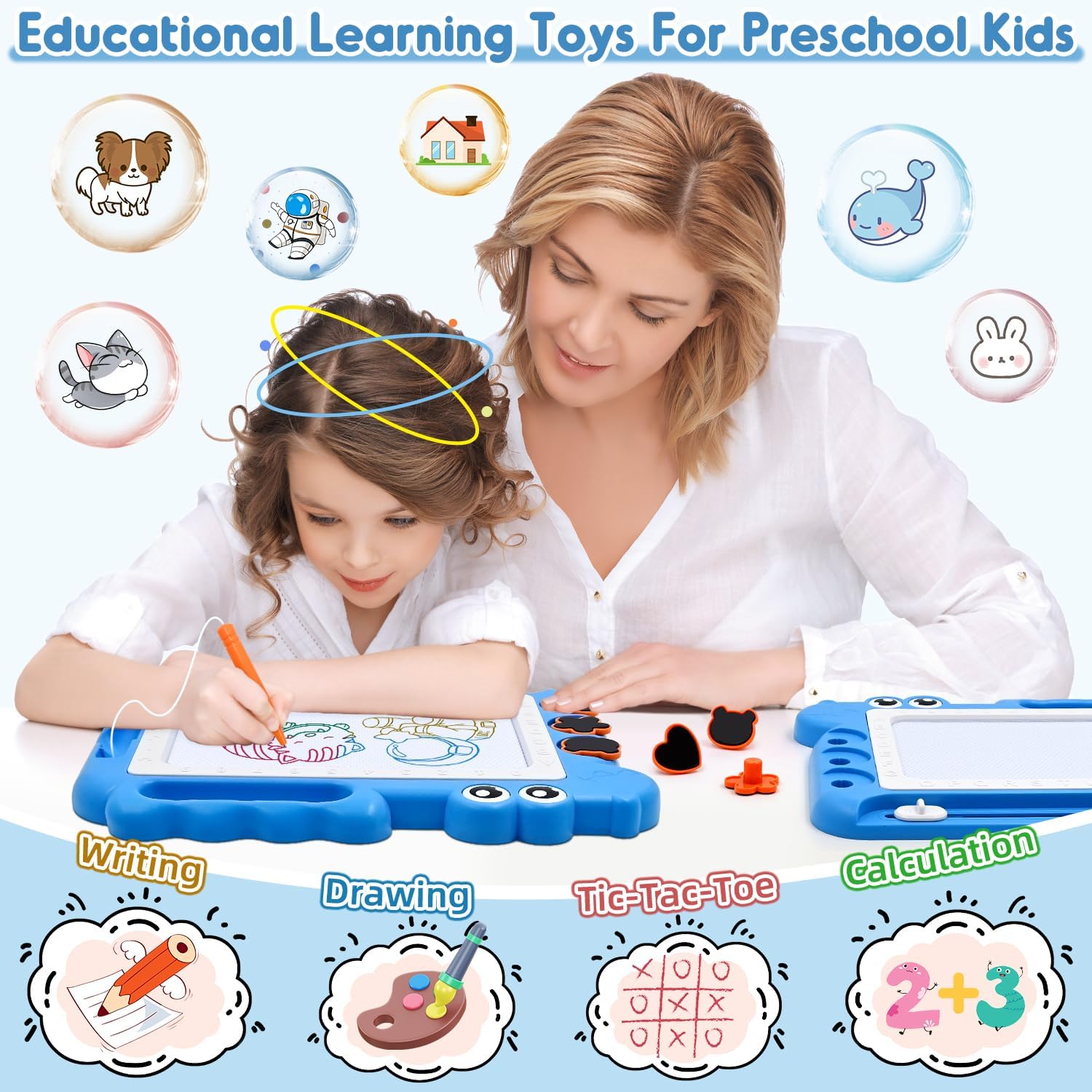AiTuiTui Tabla de dibujo magnética para niños pequeños, regalo para niñas de 2 a 3 años, bloc de dibujo para escribir y dibujar, juegos de viaje,