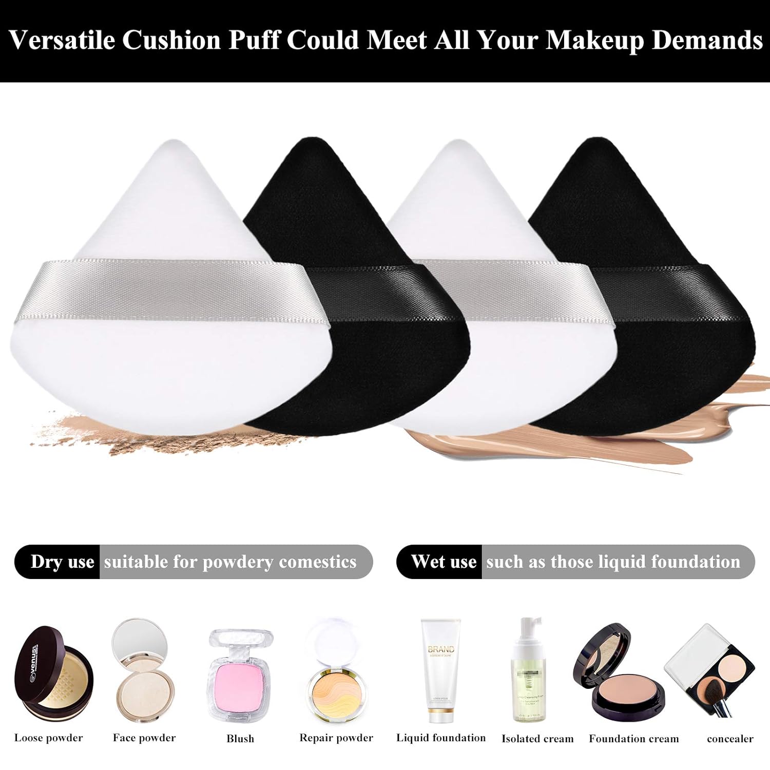 Esponja para polvo de cara con forma de triángulo, 12 piezas, para polvo suelto, suave, base cosmética, esponja mineral para productos en polvo,