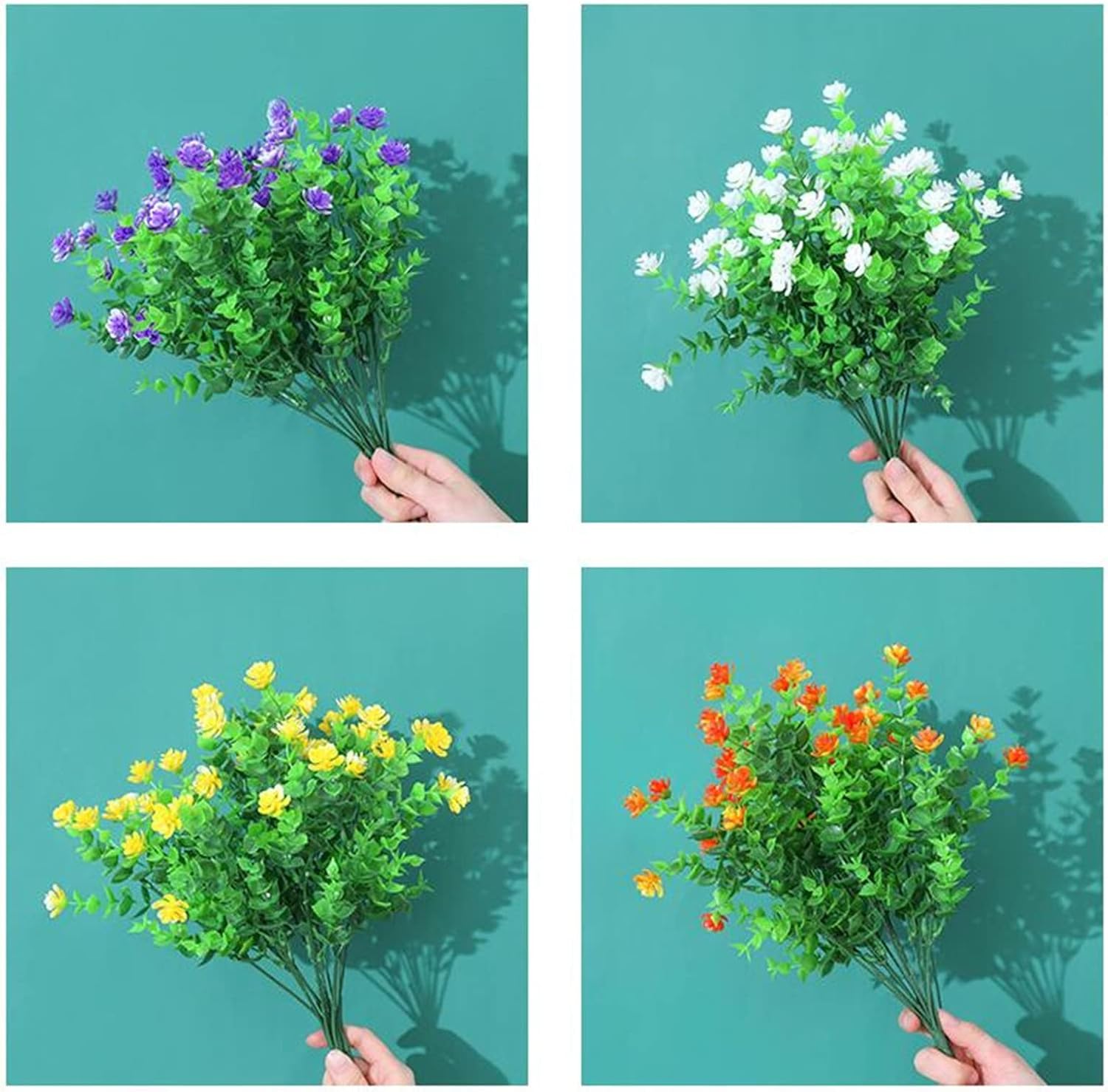 8 piezas de flores artificiales de plástico, resistentes a los rayos UV, no se decoloran, arbustos, flores al aire libre, plantas verdes, rosas