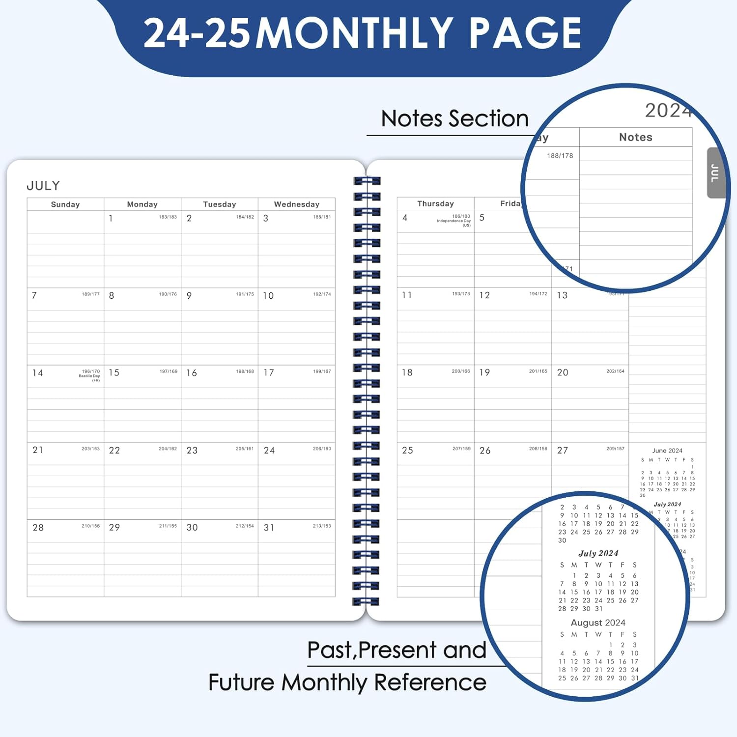 Agenda 2024-2025, agenda semanal y mensual 2024-2025, julio 2024 a junio 2025, 8 x 10 pulgadas, calendario 2024-2025 con pestañas mensuales,