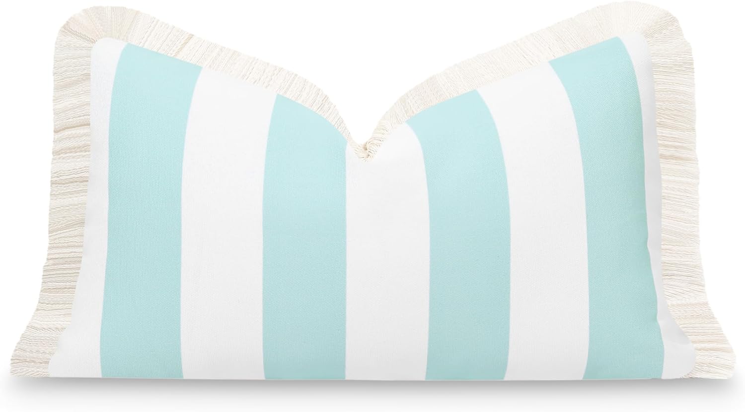 Hofdeco Premium Funda de almohada lumbar para interiores y exteriores, 12 x 20 pulgadas, repelente al agua para patio trasero, sofá, flecos de rayas
