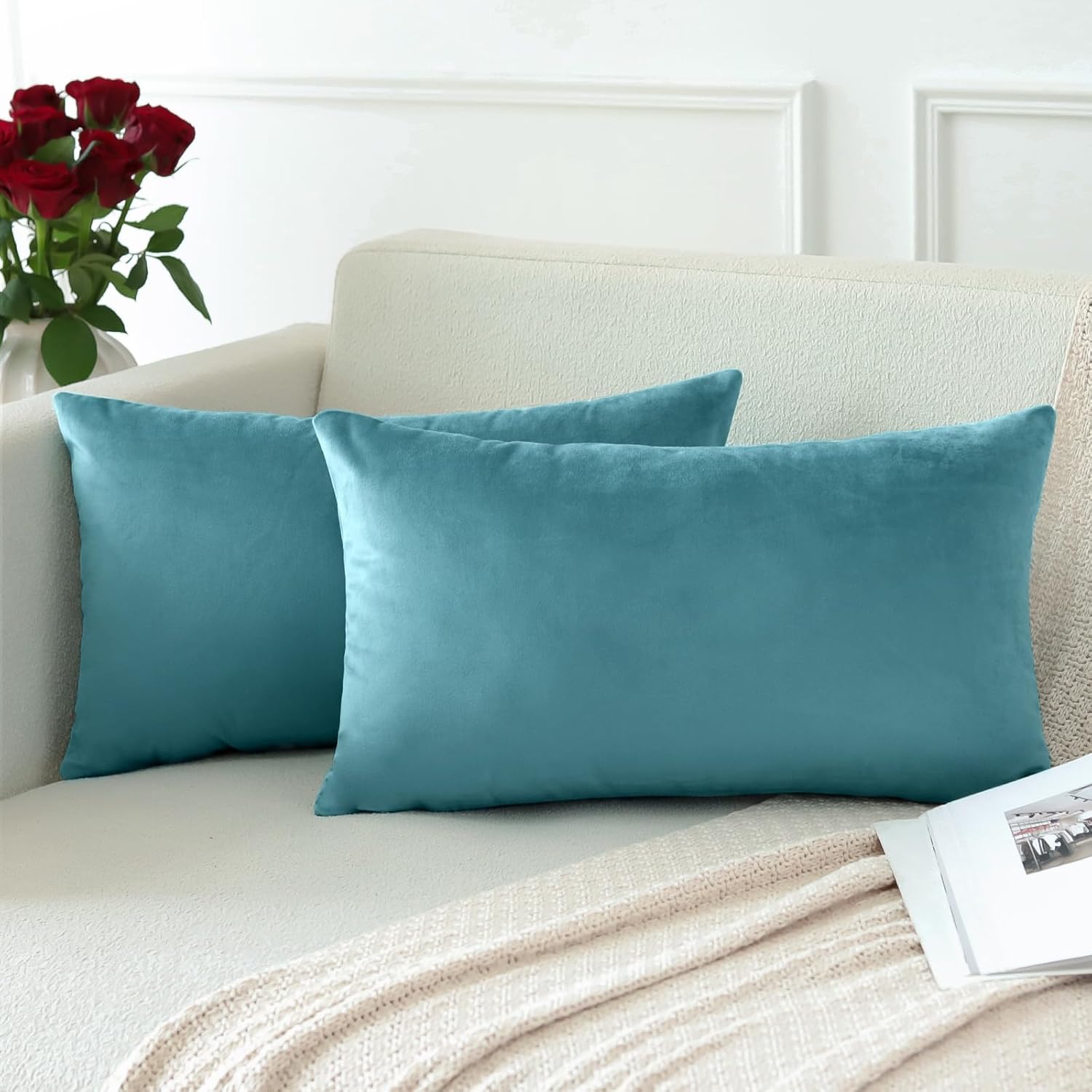 OTOSTAR Fundas de almohada decorativas de terciopelo suave y sólido de 12 x 20 pulgadas, fundas de almohada lumbares, fundas de almohada para sofá