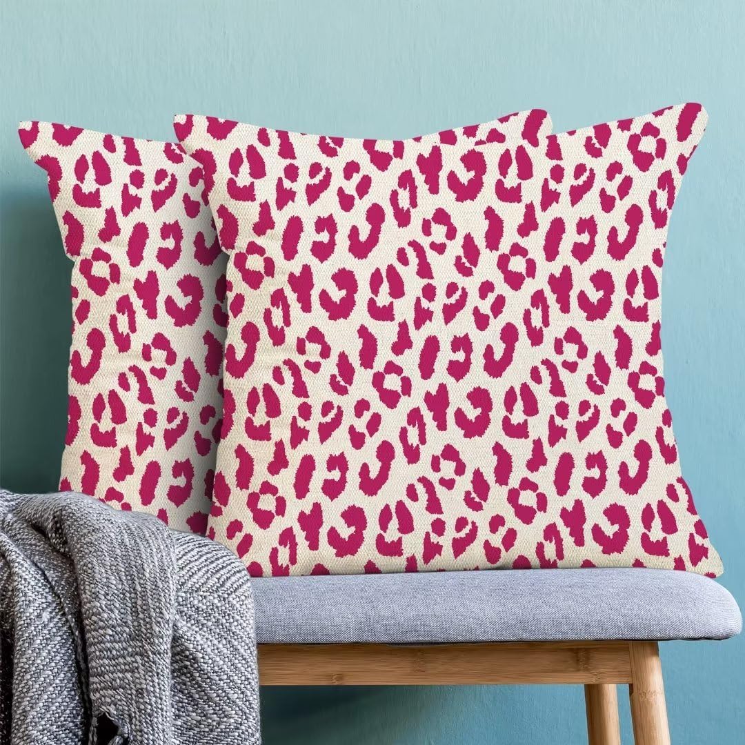 Juego de 2 fundas de almohada de leopardo rosa intenso de 18 x 18 pulgadas, almohadas con estampado de animales de guepardo, fundas de almohada